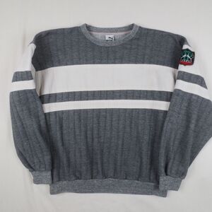 Vintage 80s Puma Sweatshirt Mens Large Gray Colorblock Stripe Crew Neck Pullover